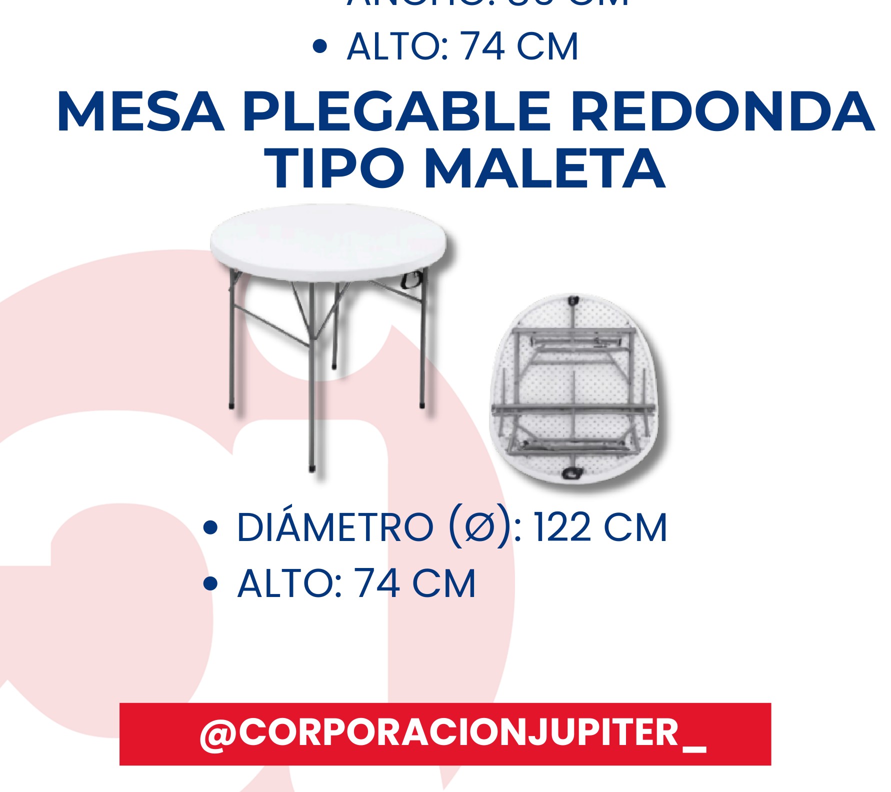 Mesa Plegable Redonda Tipo Maleta