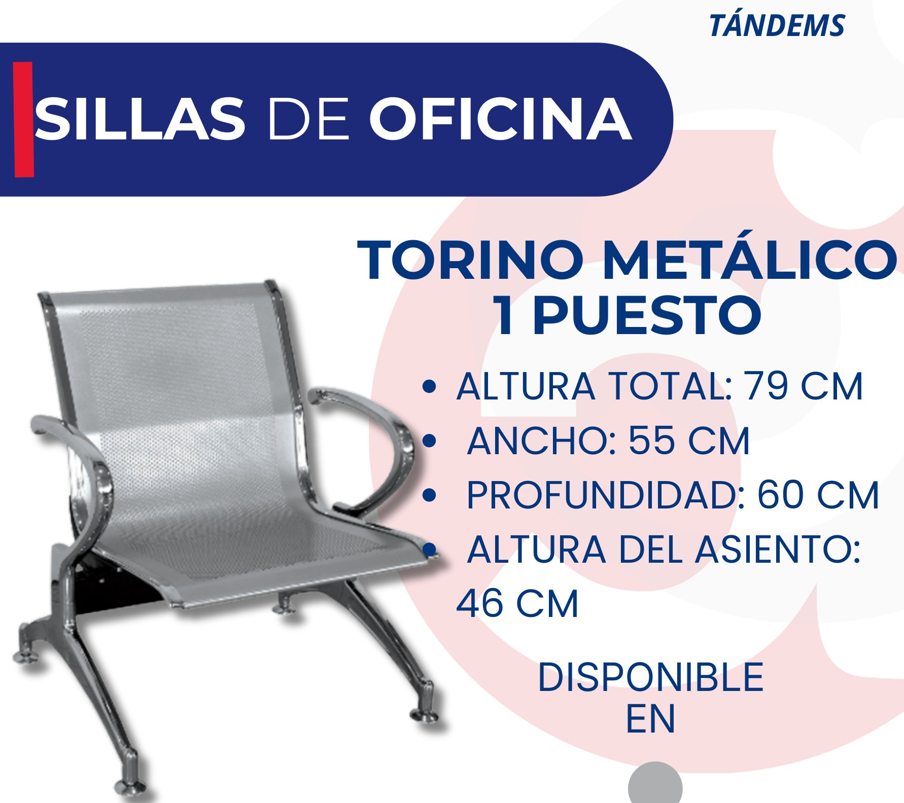 Silla Tándem Torino Metálico 1 Puesto
