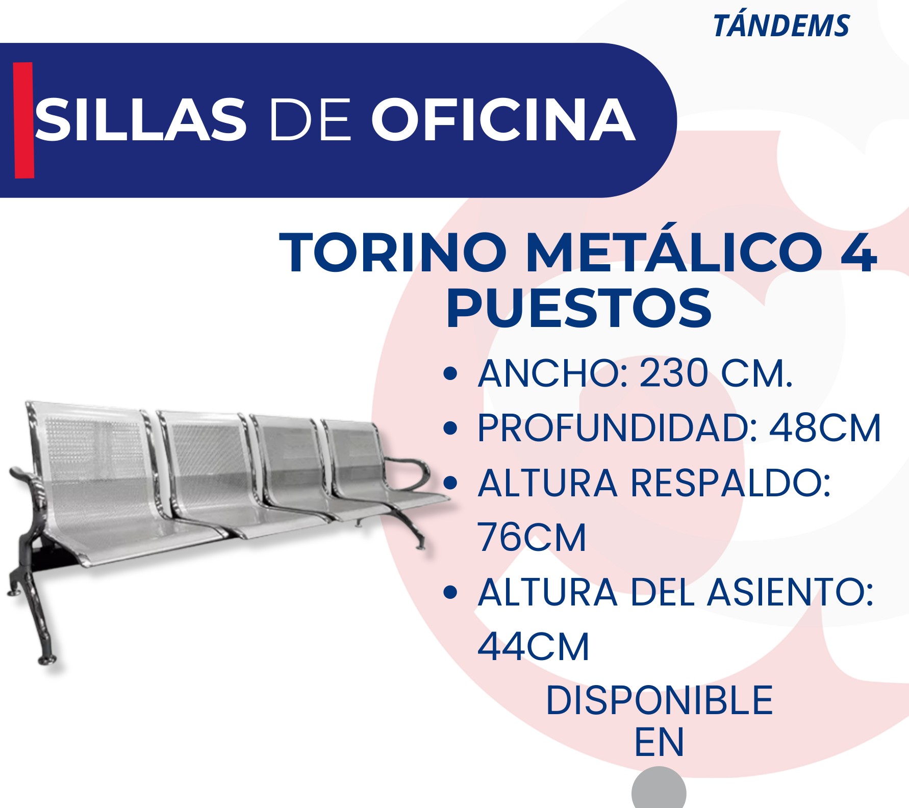 Silla Tándem Torino Metálico 4 Puestos