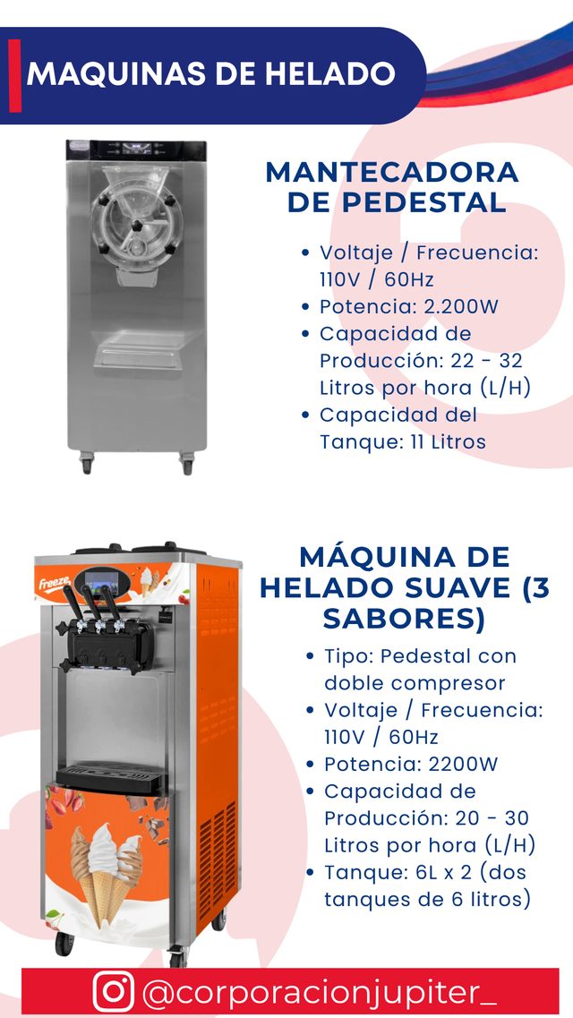 Mantecadora de Pedestal / Máquina de Helado Suave (3 Sabores)