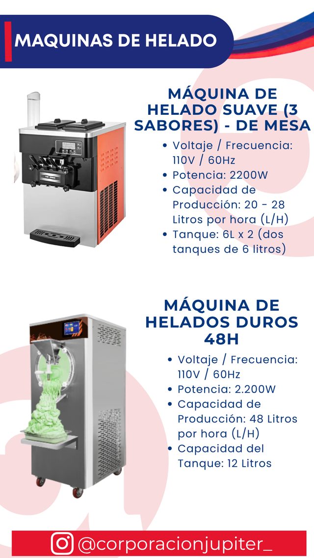 Máquina de Helado Suave (3 Sabores) - de Mesa / Máquina de Helados Duros 48H