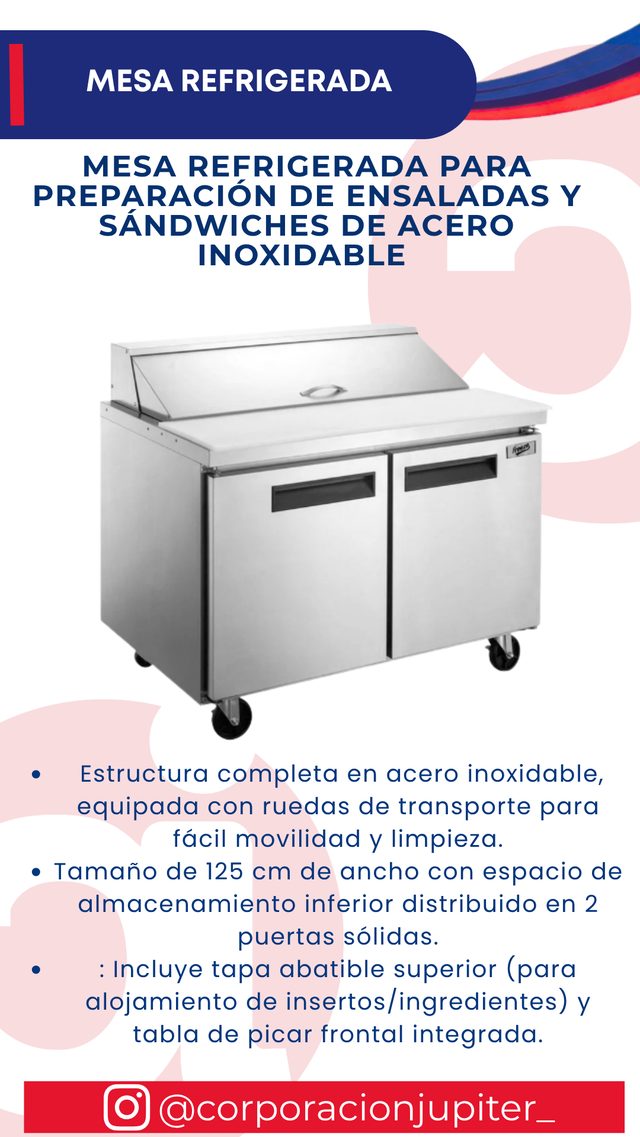 Mesa Refrigerada para Preparación de Ensaladas y Sándwiches de Acero Inoxidable