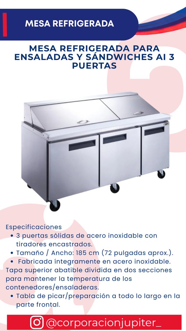Mesa Refrigerada para Ensaladas y Sándwiches AI 3 Puertas