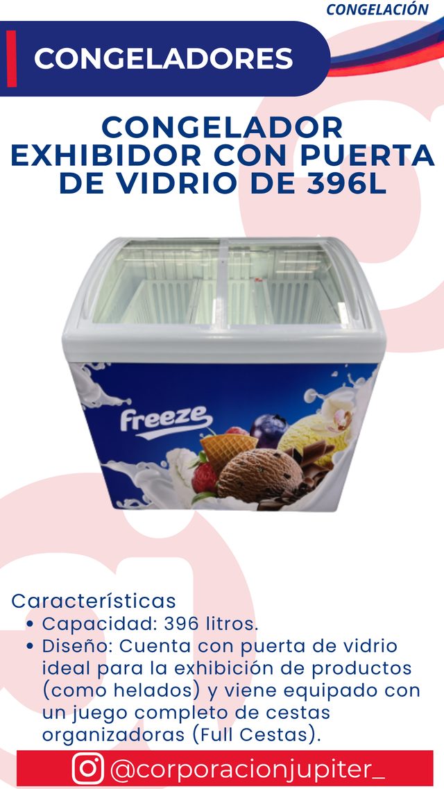 Congelador Exhibidor con Puerta de Vidrio de 396L