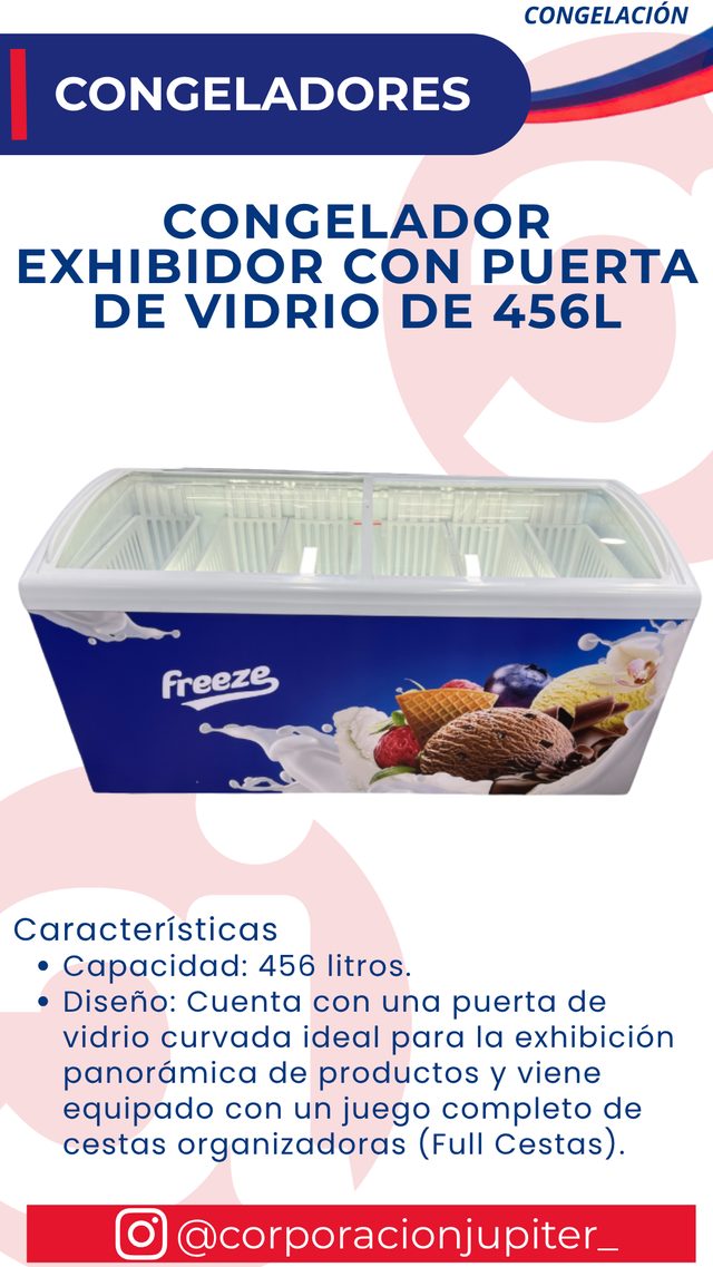Congelador Exhibidor con Puerta de Vidrio de 456L