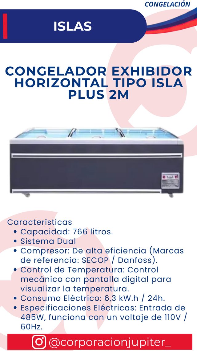 Congelador Exhibidor Horizontal Tipo Isla Plus 2M