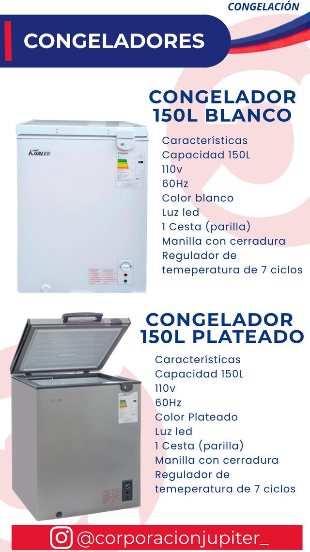 Congelador 150L Blanco / Congelador 150L Plateado