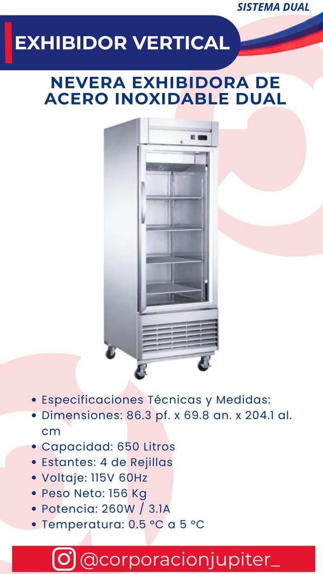 Nevera Exhibidora de Acero Inoxidable Dual