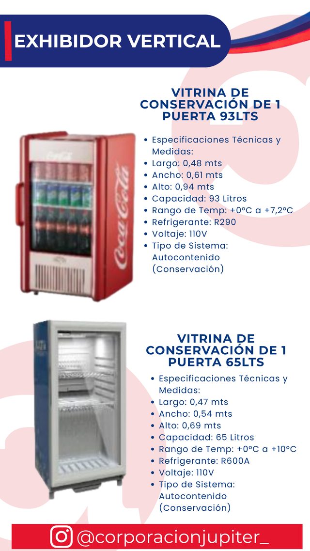 Vitrina de Conservación de 1 Puerta 93Lts / Vitrina de Conservación de 1 Puerta 65Lts