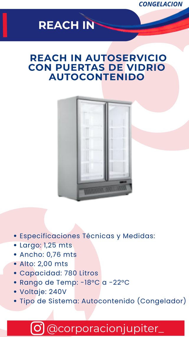 Reach In Autoservicio con Puertas de Vidrio Autocontenido