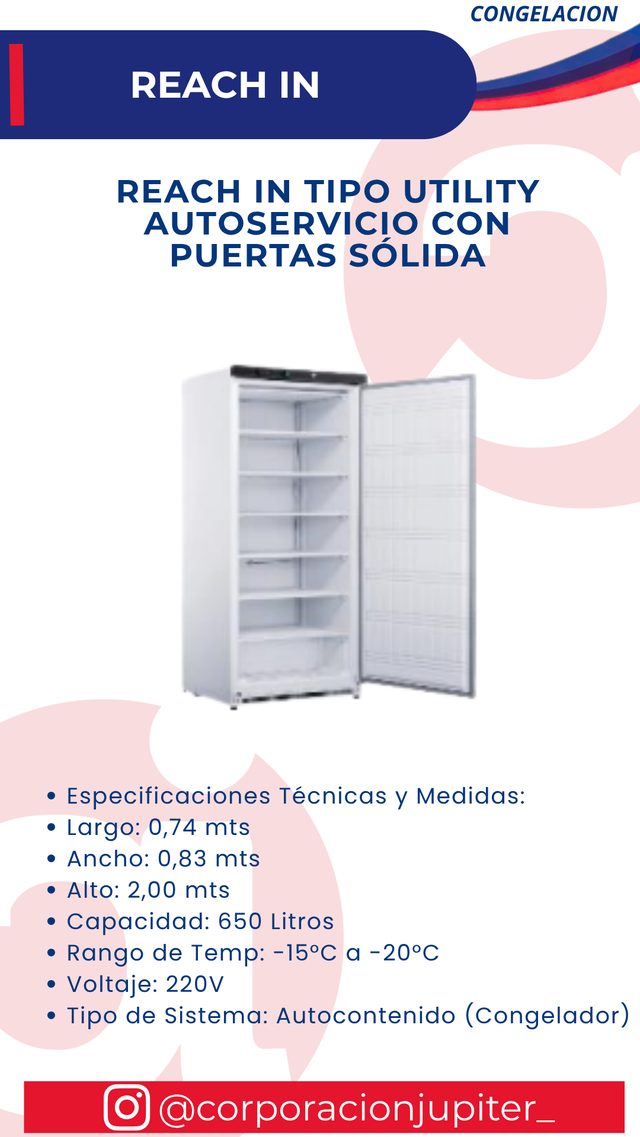 Reach In Tipo Utility Autoservicio con Puertas Sólida