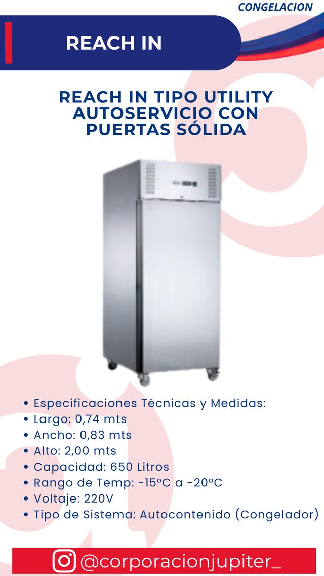 Reach In Tipo Utility Autoservicio con Puertas Sólida