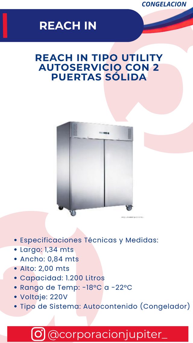 Reach In Tipo Utility Autoservicio con 2 Puertas Sólida