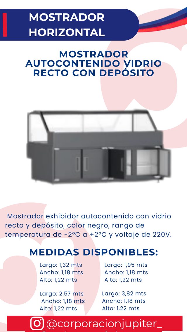 Mostrador Autocontenido Vidrio Recto con Depósito