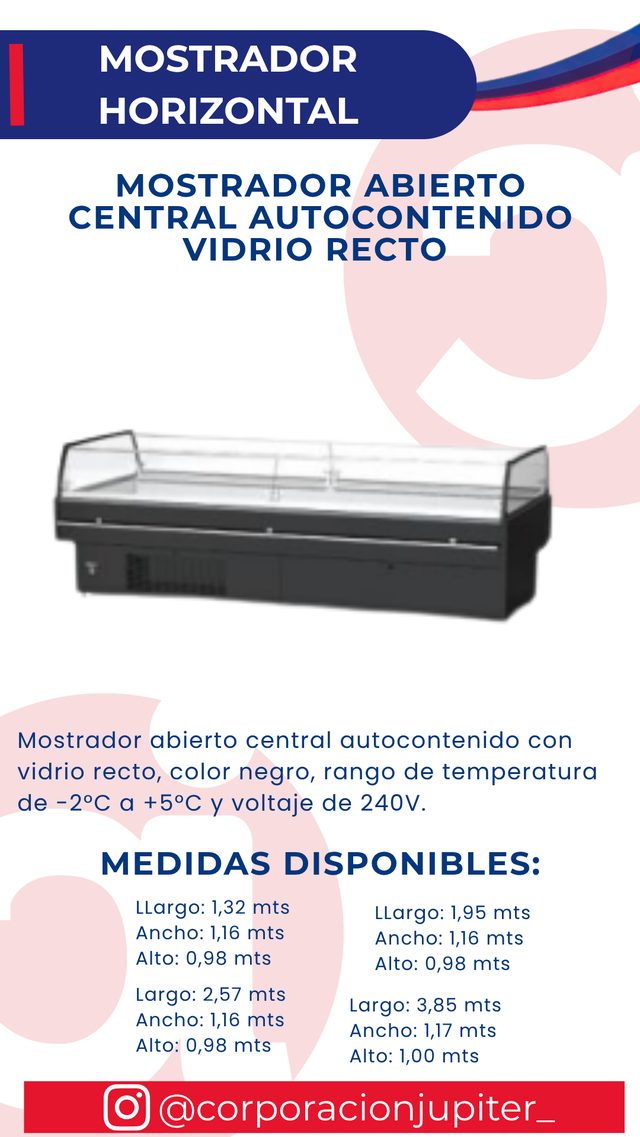 Mostrador Abierto Central Autocontenido Vidrio Recto