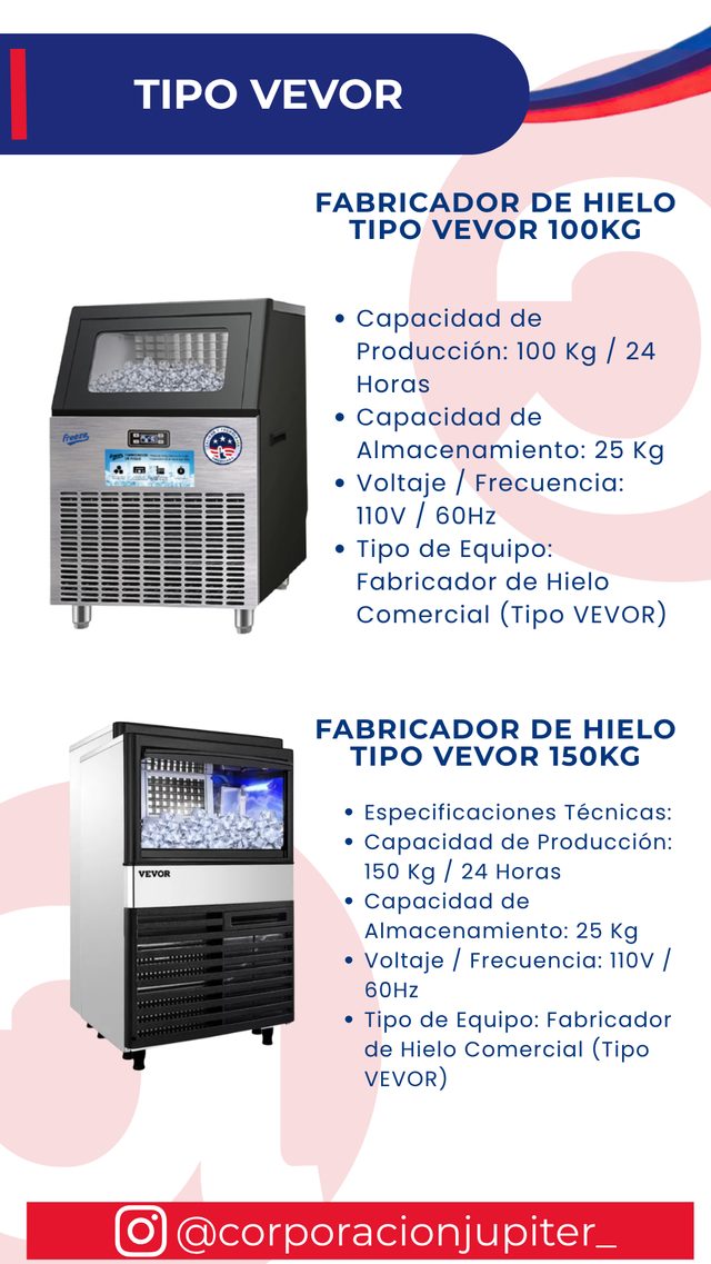 Fabricador de Hielo Tipo VEVOR 100Kg / Fabricador de Hielo Tipo VEVOR 150Kg